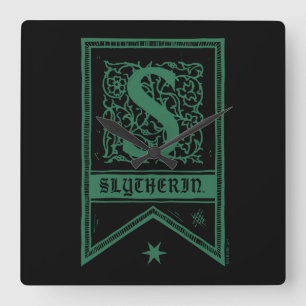 Harry Potter   Slytherin Monogram Banner Vierkante Klok