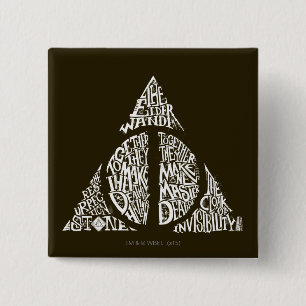 Harry Potter Spreuk   DEATHLY HALLOWS Typografie G Vierkante Button 5,1 Cm