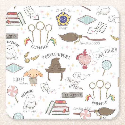 HARRY POTTER™ Tiny Magic Pattern Vierkante Kartonnen Onderzetter (Voorkant)