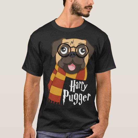 Harry Pugger Funny Pug Eigenaar Wizard Lover T-shirt (Voorkant)