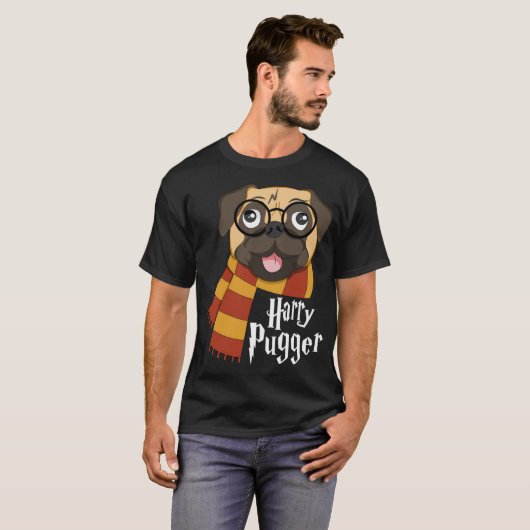 Harry Pugger Funny Pug Eigenaar Wizard Lover T-shirt (Voorkant volledig)