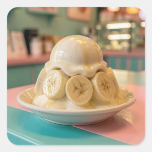 Hars Banaan Sundae Retro IJssalon Vierkante Sticker