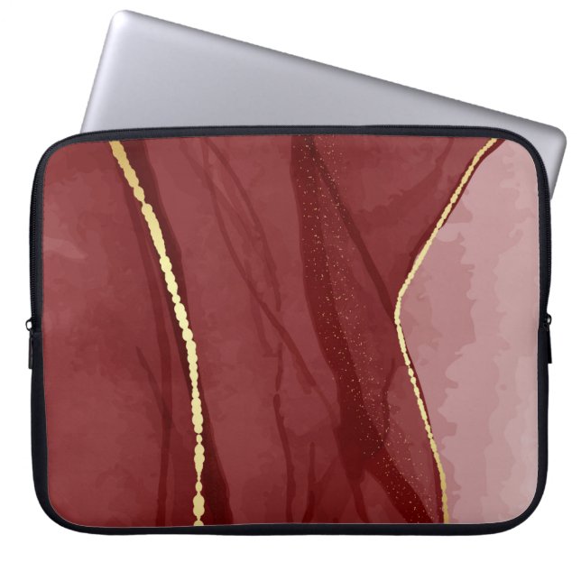 Harskunst, donkerrode marsala abstracte achtergron laptop sleeve (Voorkant)