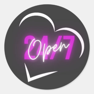 HART 24/7 OPEN RONDE STICKER