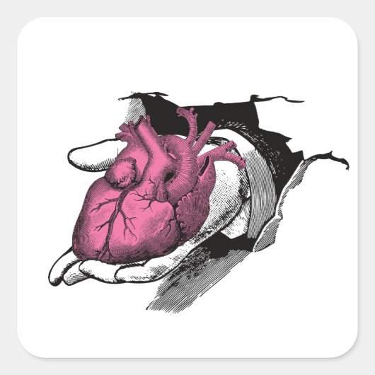 hart aan de hand door Crack Vierkante Sticker (Voorkant)