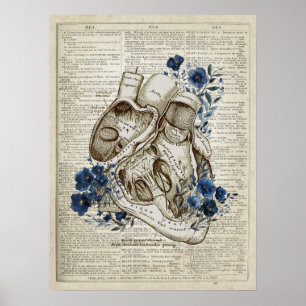 Hart Anatomie met Bloemen Woordenboek Kunst Poster