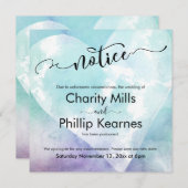 Hart Aqua Paarse uitgestelde bruiloft kennisgeving (Voorkant / Achterkant)