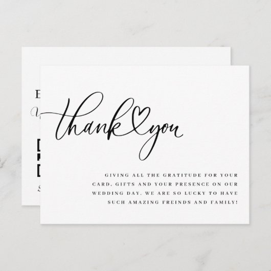 Hart bedankpas, bruiloft bedankpas briefkaart (Voorkant / Achterkant)