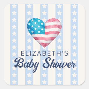 Hart & Blauwe Strepen Jongens Baby Shower Vierkante Sticker