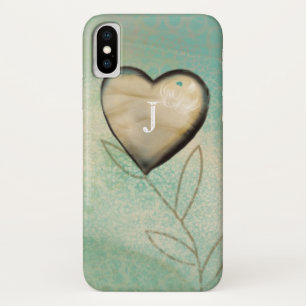  hart Blauwgroen met monogram Initiaal iPhone X Hoesje