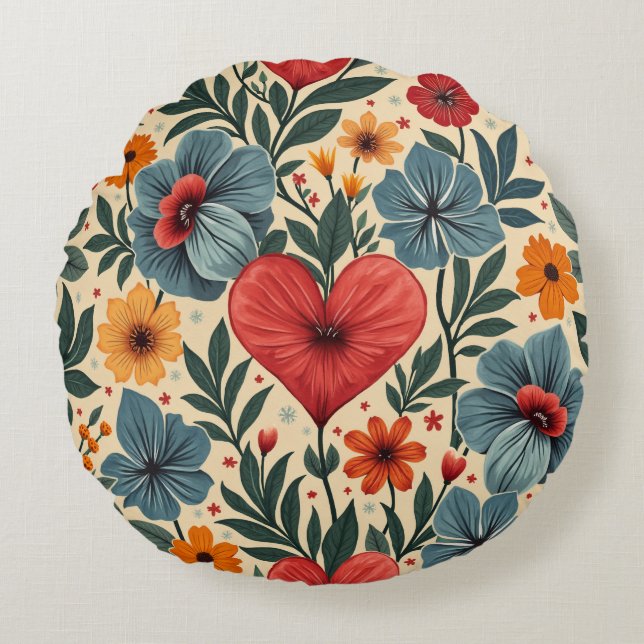Hart & Bloem Rond Kussen (Voorkant)