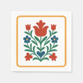 Hart & Bloemblad Bloemrijke Folk Art Feest Servet (Voorkant)