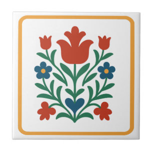 Hart & Bloemblad Bloemschilderkunst Folk Art  Tegeltje