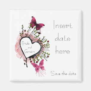 Hart, bloemen en vlinders Save the date Magneet