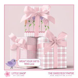 Hart Bloemen Stripes Inpakpapier Vel