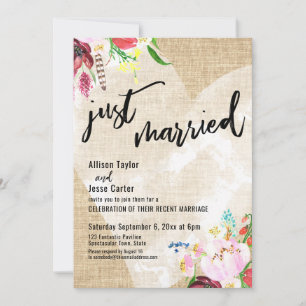 Hart Boho Bloemen Jute Net Pas Getrouwd Ontvangst Kaart