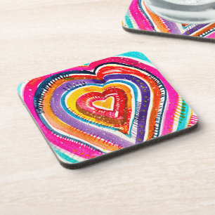 Hart boho waterverf kunst bier onderzetter