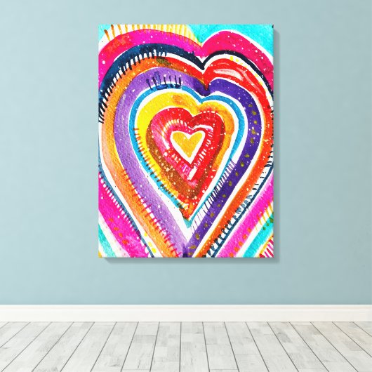 Hart boho waterverf kunst canvas afdruk (Insitu (Houten vloer))