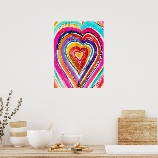 Hart boho waterverf kunst poster (Keuken)