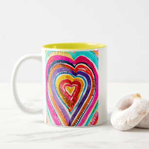 Hart boho waterverf kunst tweekleurige koffiemok