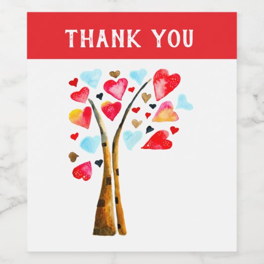 Hart boom valentijnen waterverf kunst wijn etiket (Enkel label)