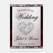 Hart, Bourgondisch lint & Sparkle Welkom Acryl Bord (Voorkant)