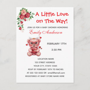 Hart Bril Teddybeer Roze Baby Shower Uitnodiging