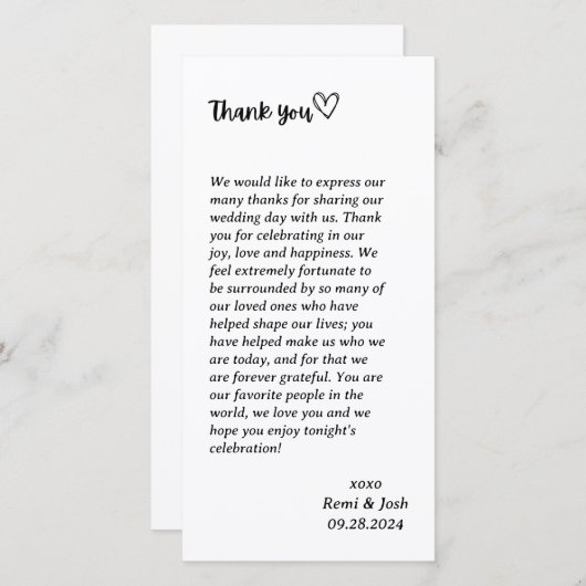 HART bruiloft dank u nota Feestdagenkaart (Voorkant / Achterkant)