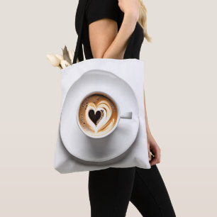 Hart Cappuccino in witte koffiekop Draagtas