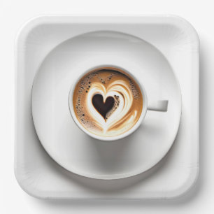 Hart Cappuccino in witte koffiekop Papieren Bordje