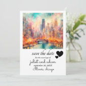 Hart chicago bruiloft skyline opslaan van de datum kaart (Staand voorkant)