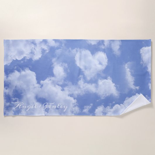 Hart Cloud Sky Leuk Leuk Leuk Modern Blauw Custom Strandlaken (Voorkant)