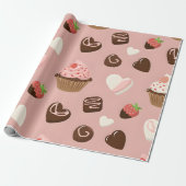 Hart Cupcake Chocolade Valentijn Verpakking Cadeaupapier (Uitgerold)