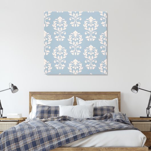 Hart Damast Grote Ptn II Roze op Blauw Canvas Afdruk (Insitu (Slaapkamer))
