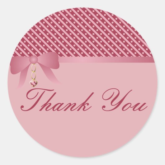 Hart Dangle Roze Strepen en Stippen Ronde Sticker (Voorkant)