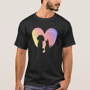 Hart Dog en kat Silhouette Cute Heart Animals T-shirt