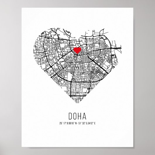 Hart-Doha-hoofdkaart (Qatar) Poster (Voorkant)