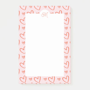 Hart doodles in roze & rood met naam initiaal post-it® notes
