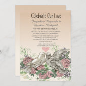 Hart Doves Roos Roze Romance Bruiloft Kaart (Voorkant / Achterkant)