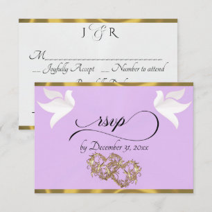 Hart, Duiven & Lint - Lavendel/Goud RSVP Kaartje