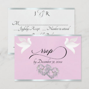 Hart, Duiven & Lint - Roze Parel/Zilver RSVP Kaartje