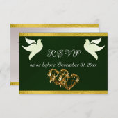 Hart, Duiven & Lint - Smaragd/Goud RSVP Kaartje (Voorkant / Achterkant)