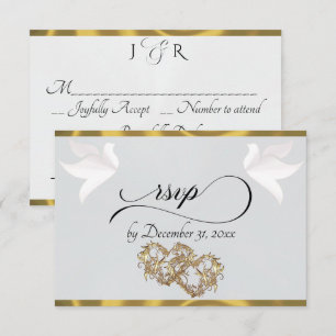 Hart, Duiven & Lint - Zilver Parel/Goud RSVP Kaartje