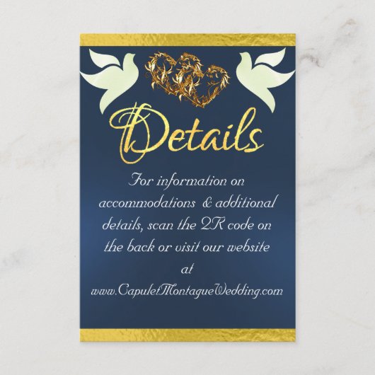 Hart & Duiven, QR Code - Blauw/Goud Informatiekaartje (Voorkant)
