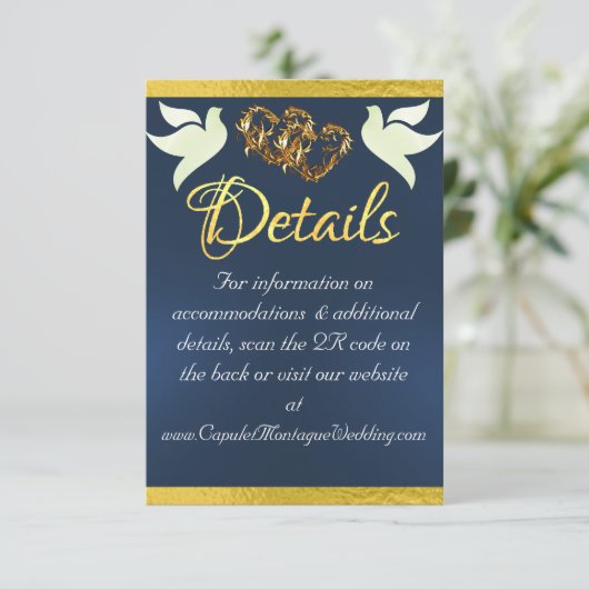 Hart & Duiven, QR Code - Blauw/Goud Informatiekaartje (Staand voorkant)