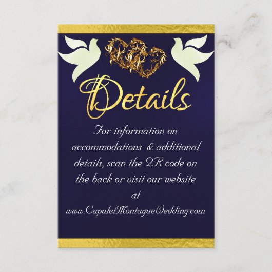 Hart & Duiven, QR Code - Navy Blauw/Goud Informatiekaartje (Voorkant)