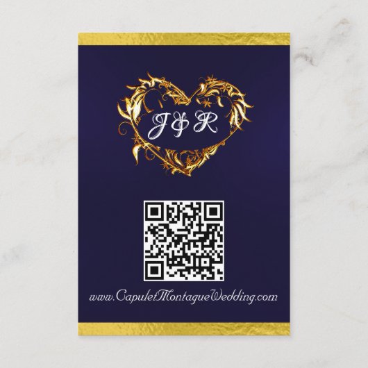 Hart & Duiven, QR Code - Navy Blauw/Goud Informatiekaartje (Achterkant)