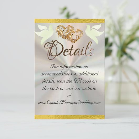 Hart & Duiven, QR Code - Wit/Goud Informatiekaartje (Staand voorkant)
