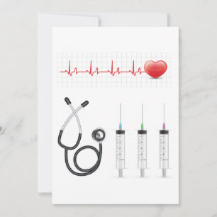 Hart ECG-monitor met stethoscoop en spuiten Kaart