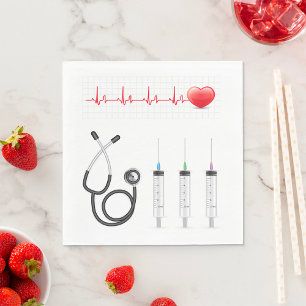 Hart ECG-monitor met stethoscoop en spuiten Servet